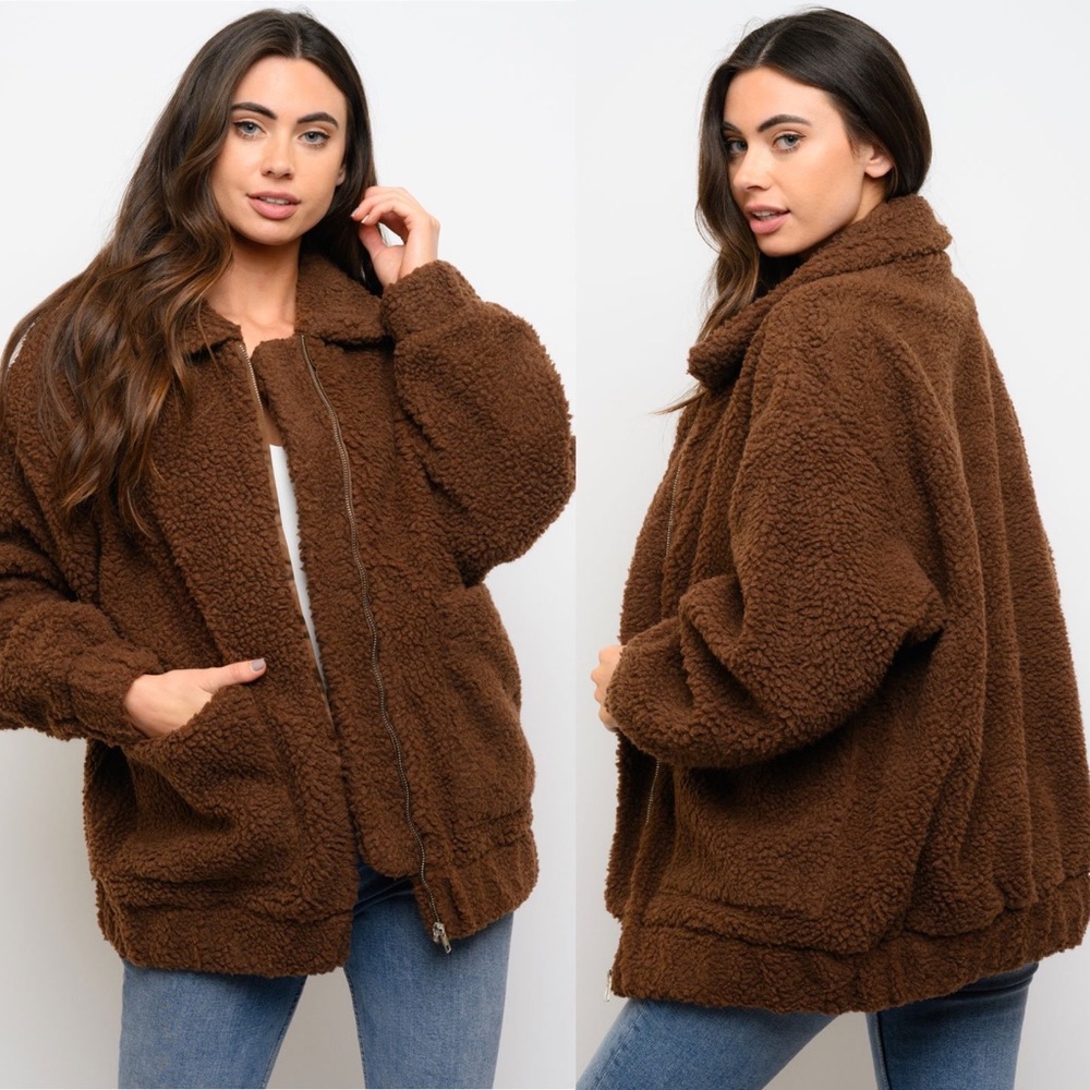 Oversized Neutral Teddy Bear Faux Fur Shacket - Picture 3 of 3